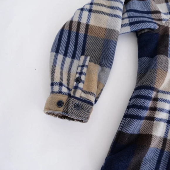 Realtree My Boston Traders Cream And Navy Button Up Plaid Fleece Shacket XXL - Picture 8 of 11